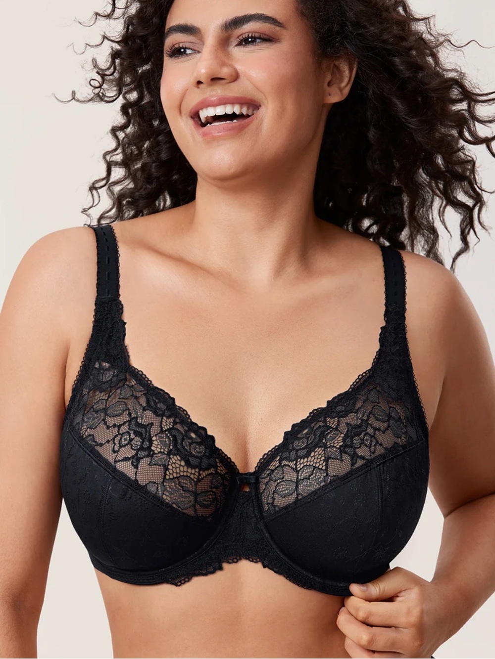 Delimira Women's Black Lace Full Coverage Underwire Minimizer Bra